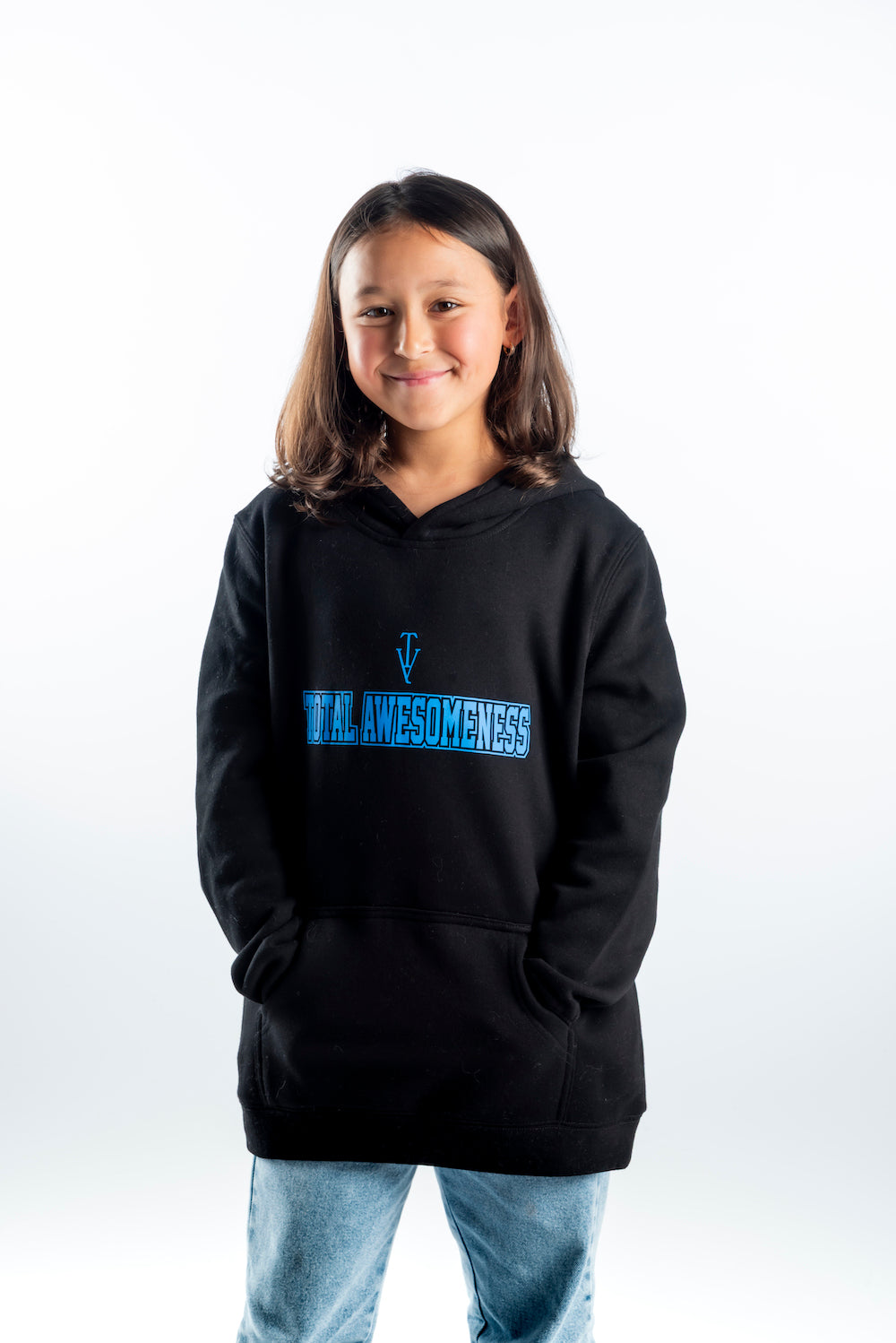 Youth Hoodie – Black - Blue Logo & Back Picture