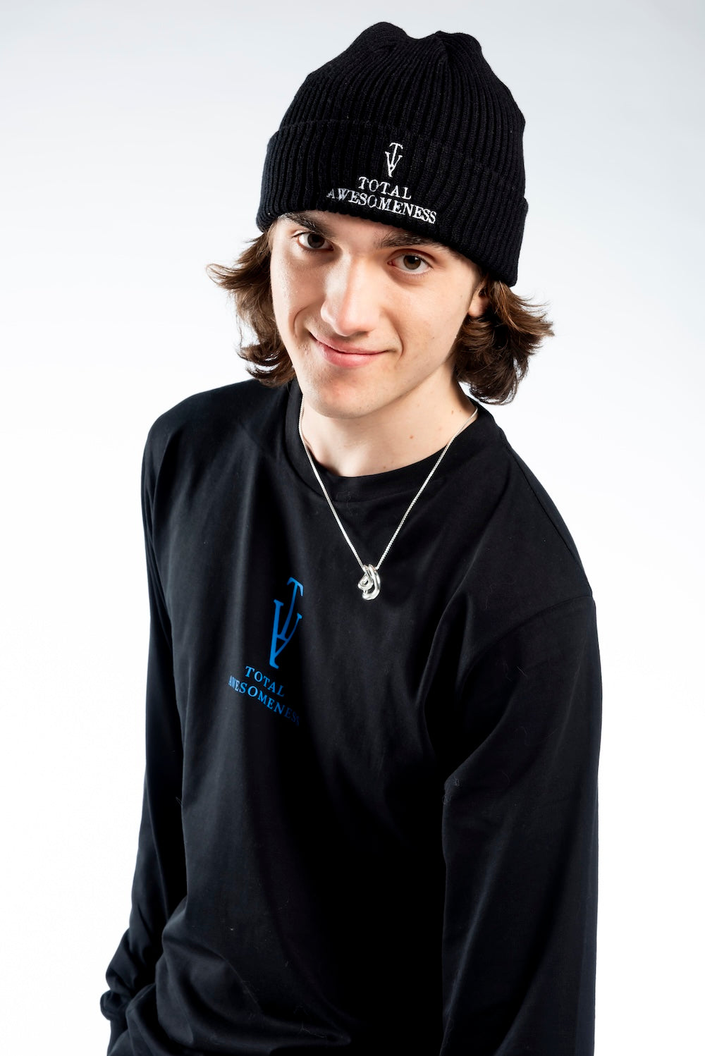 Men’s Long Sleeve T-shirt – Blue Logo and Blue Full Words with Blue Picture on Back - Printed