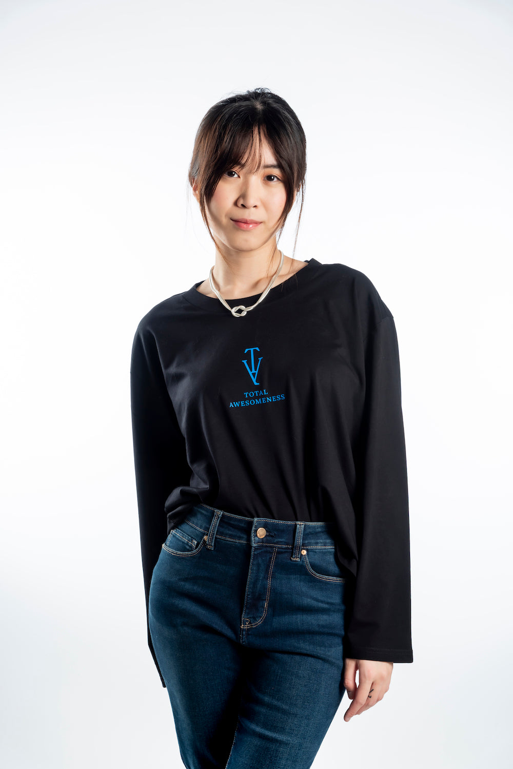 Women's Long Sleeve T-Shirt – Black - Blue Logo and Picture on Back