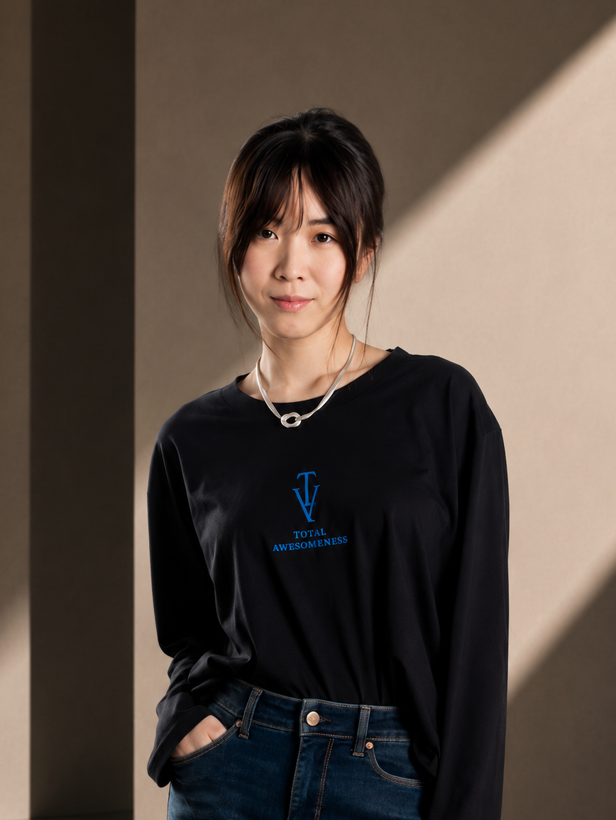 Women's Long Sleeve T-Shirt – Black - Blue Logo and Picture on Back
