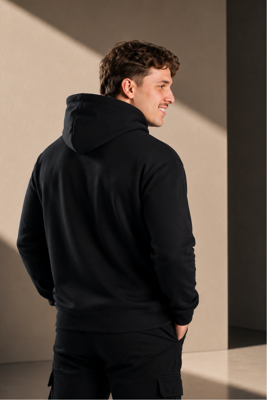 Men's Relaxed Hoodie - Black - Embroidered Gold Logo