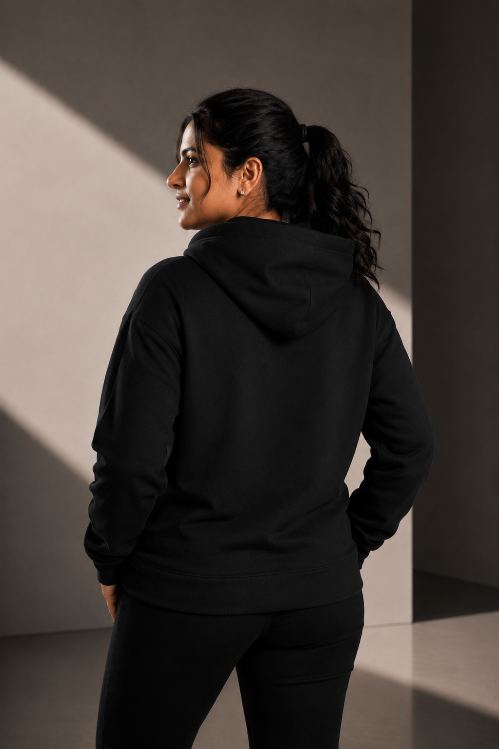 Women's Relaxed Hoodie - Black - Gold Logo - Embroidery