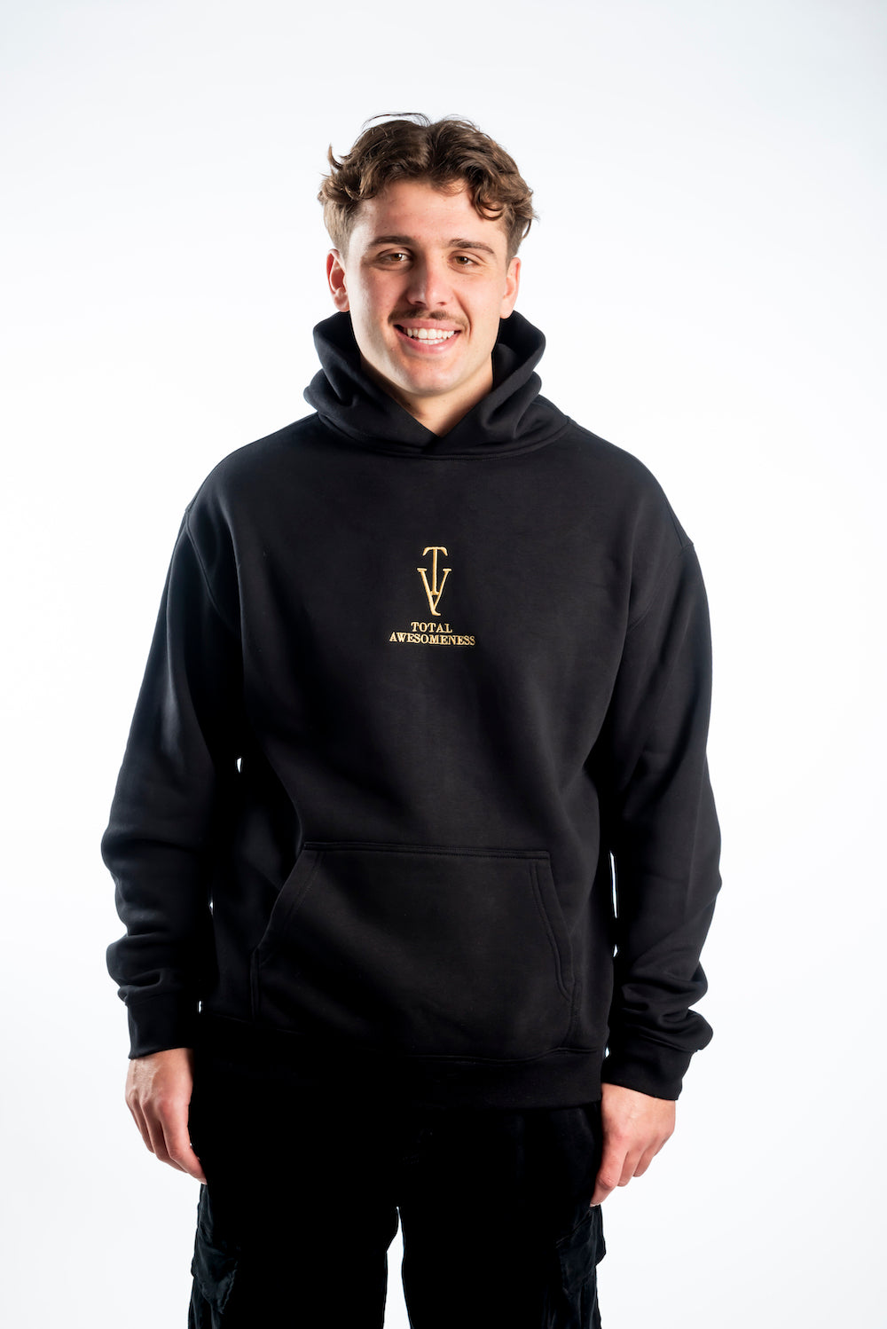 Men's Relaxed Hoodie — Black - Gold Embroidered Logo