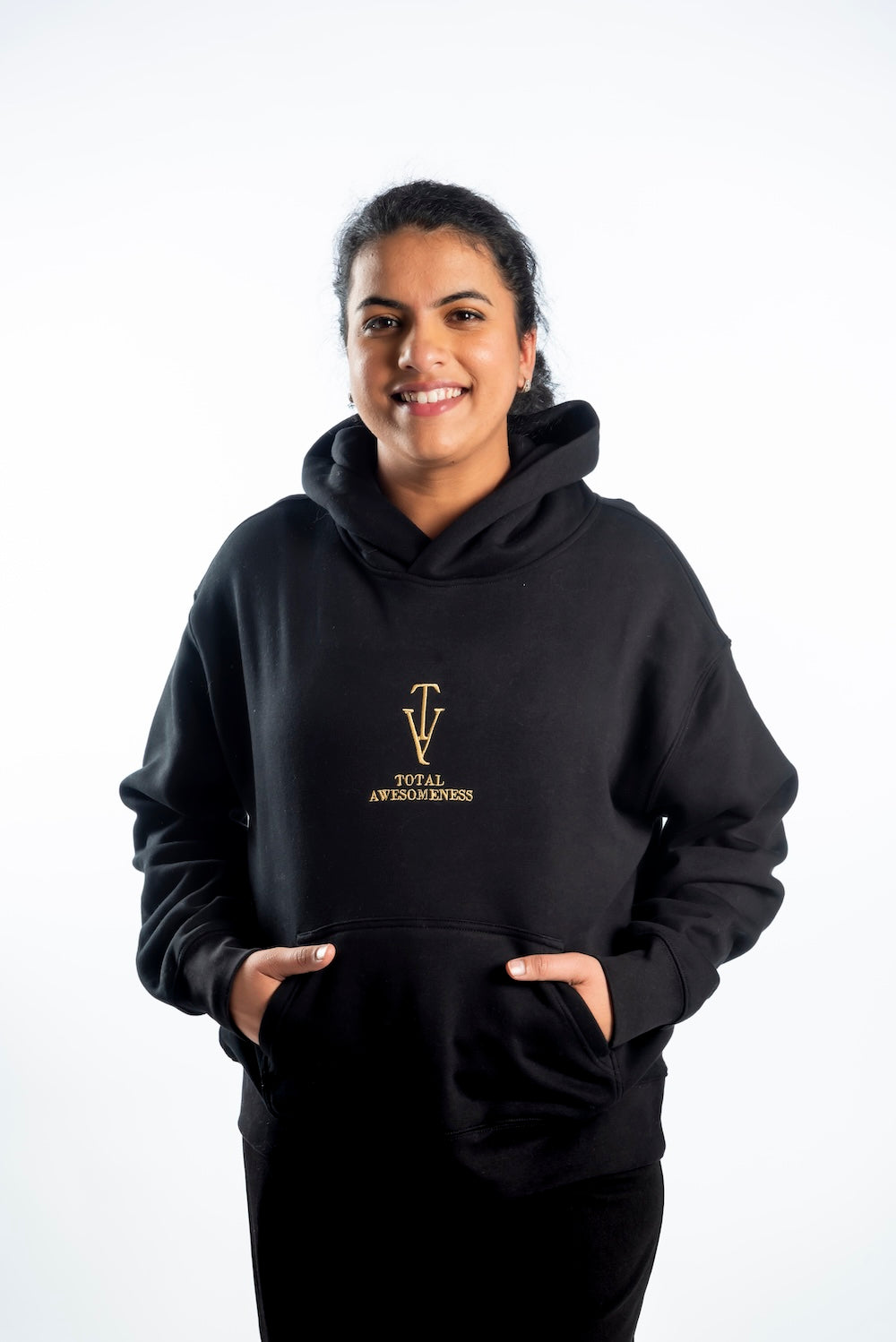Women's Relaxed Hoodie - Black - Gold Logo - Embroidery