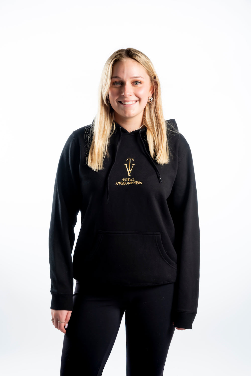 Women’s Stencil Hoodie – Black - Gold Embroidered Logo