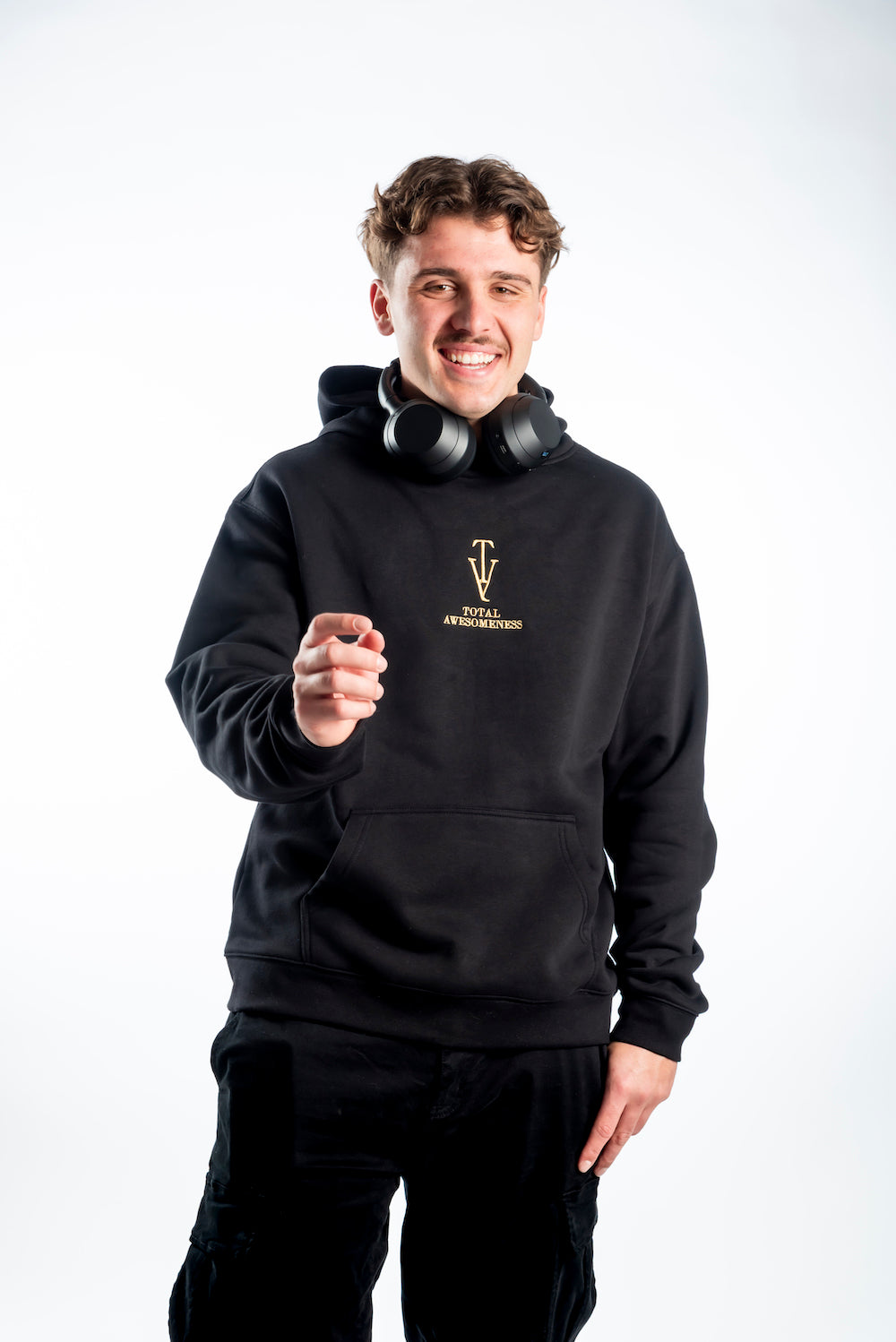 Men's Relaxed Hoodie — Black - Gold Embroidered Logo