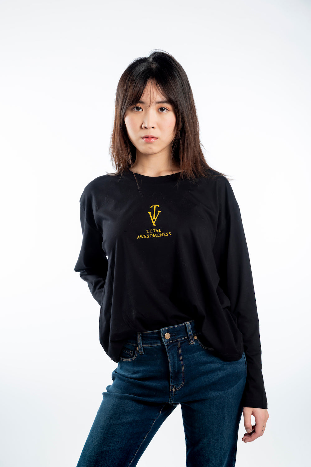 Women's Long Sleeve T-Shirt – Black - Gold Logo