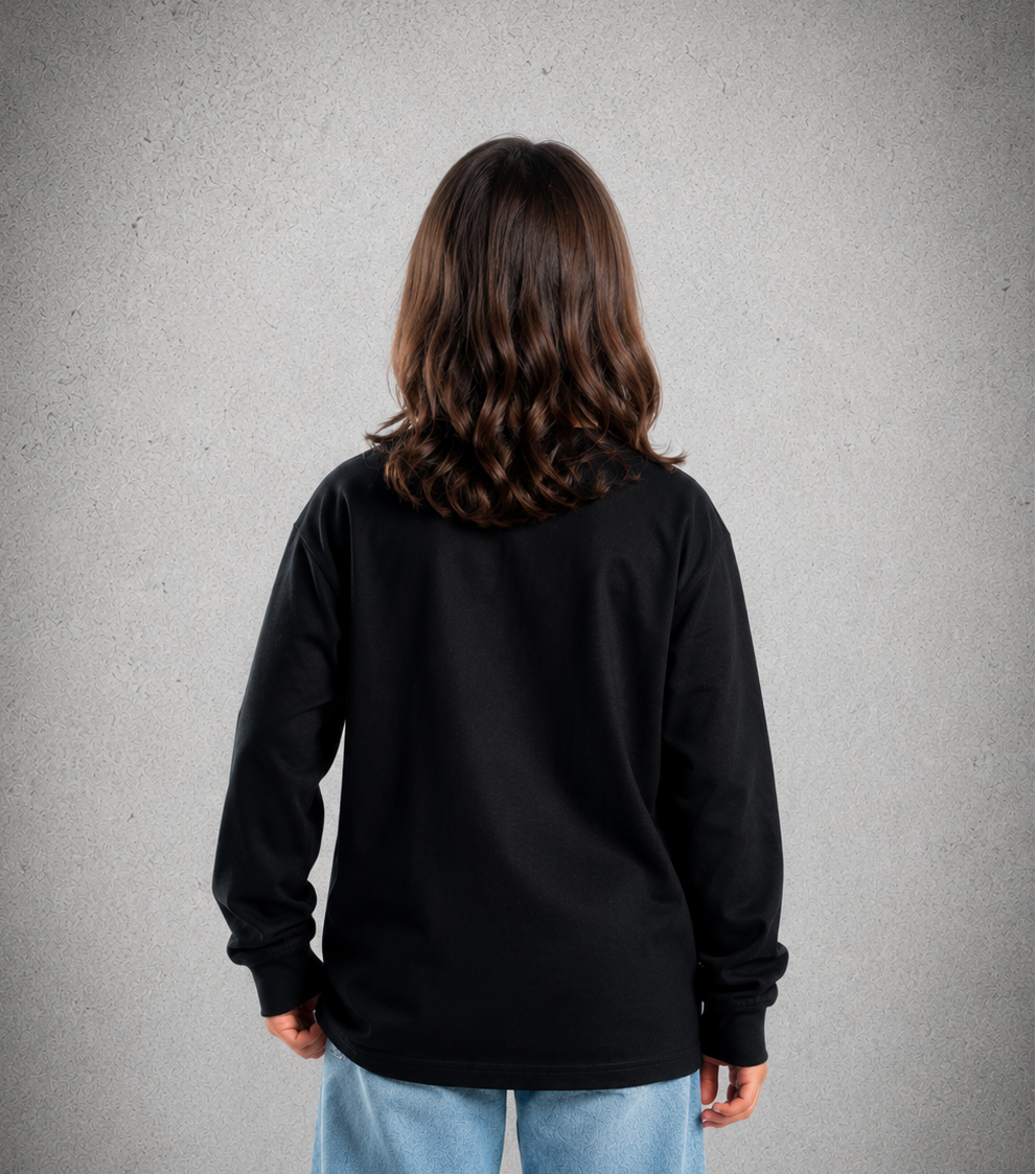 Youth Long Sleeve T-Shirt - Black – Gold Logo & Words & White Outline