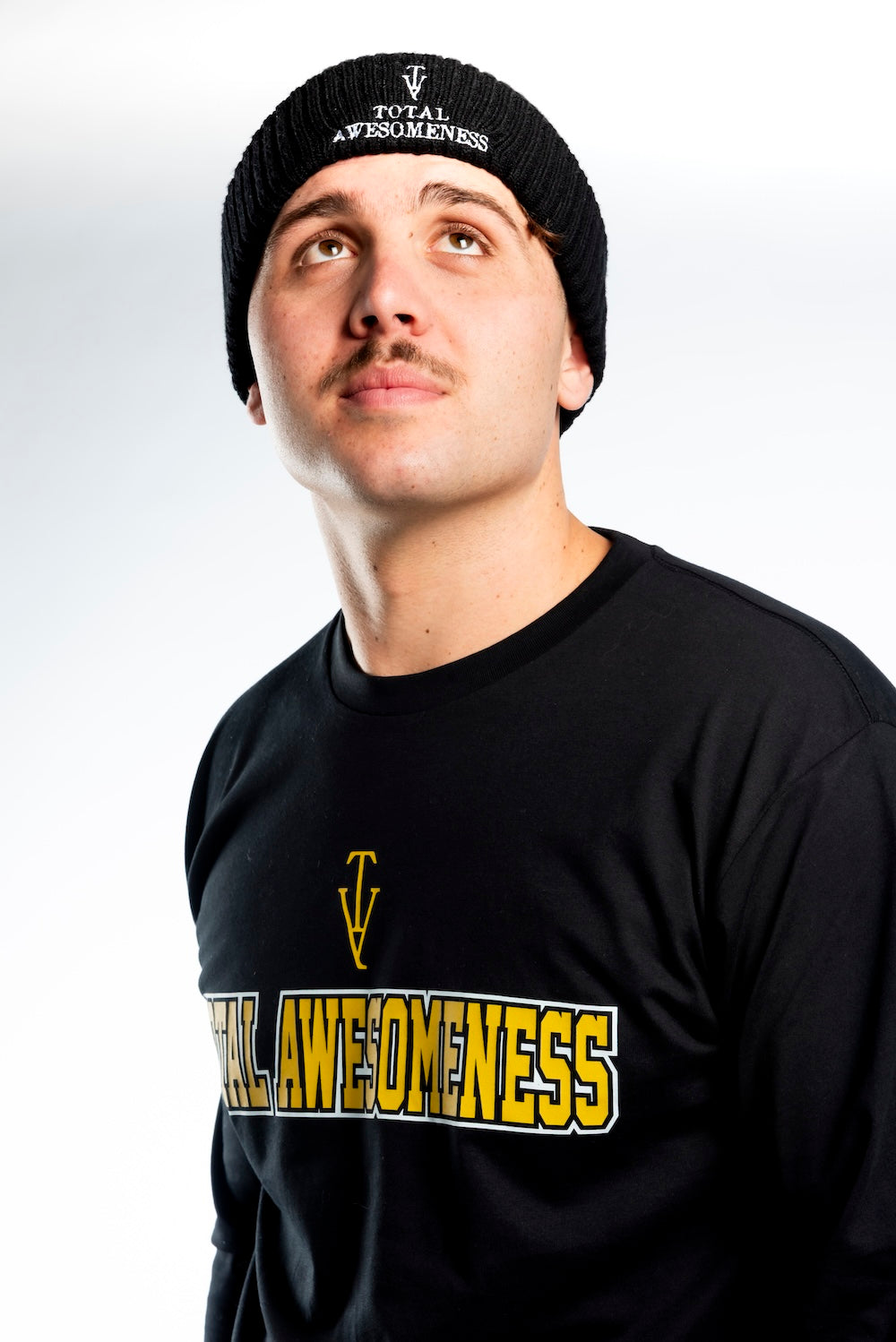 Men’s Long Sleeve T-shirt – Gold Logo and Gold Full Words with White Outline - Printed