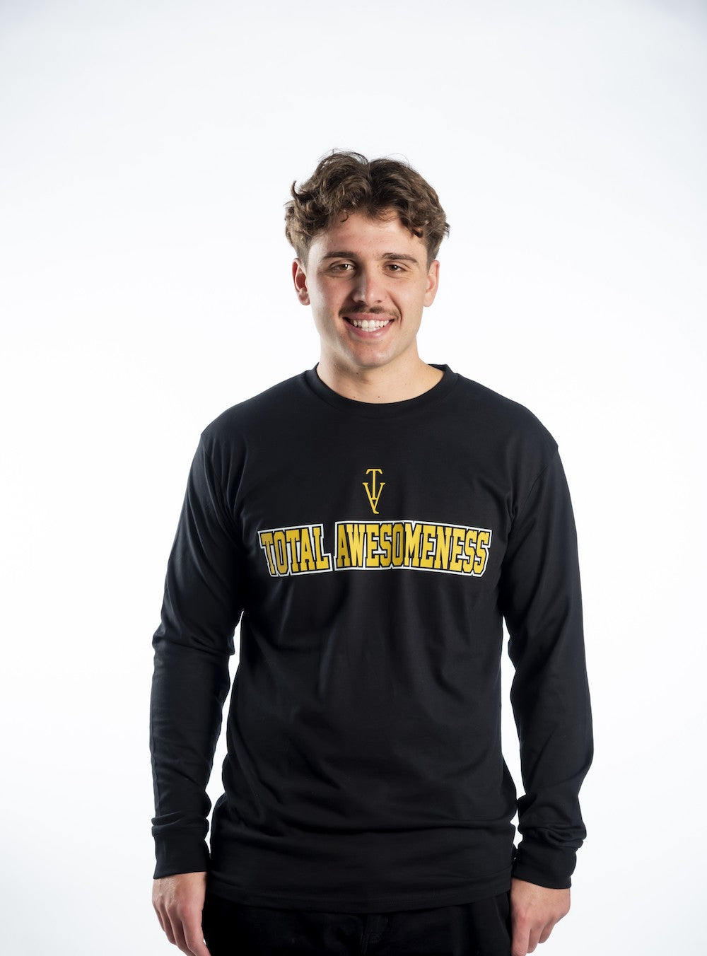 Men’s Long Sleeve T-shirt – Gold Logo and Gold Full Words with White Outline - Printed