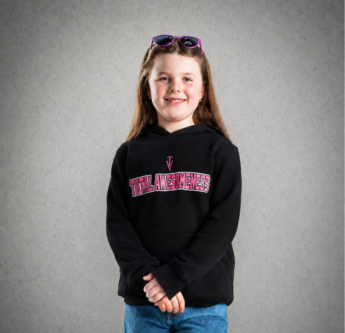 Youth Hoodie – Black - Pink Logo & Words & White Outline
