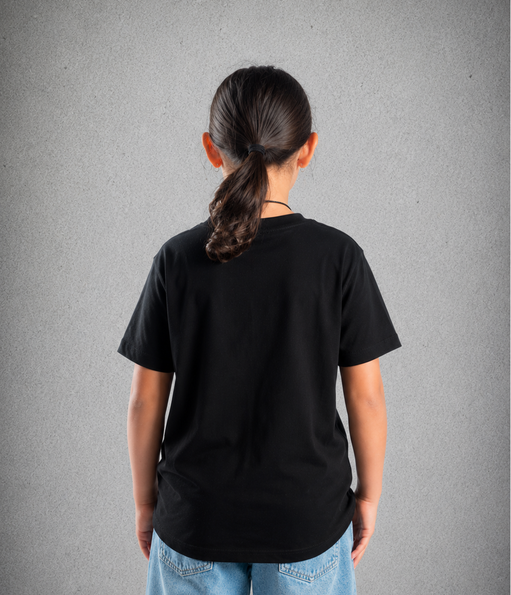 Youth Short Sleeve T-Shirt - Black – Purple Logo & Words & White Outline