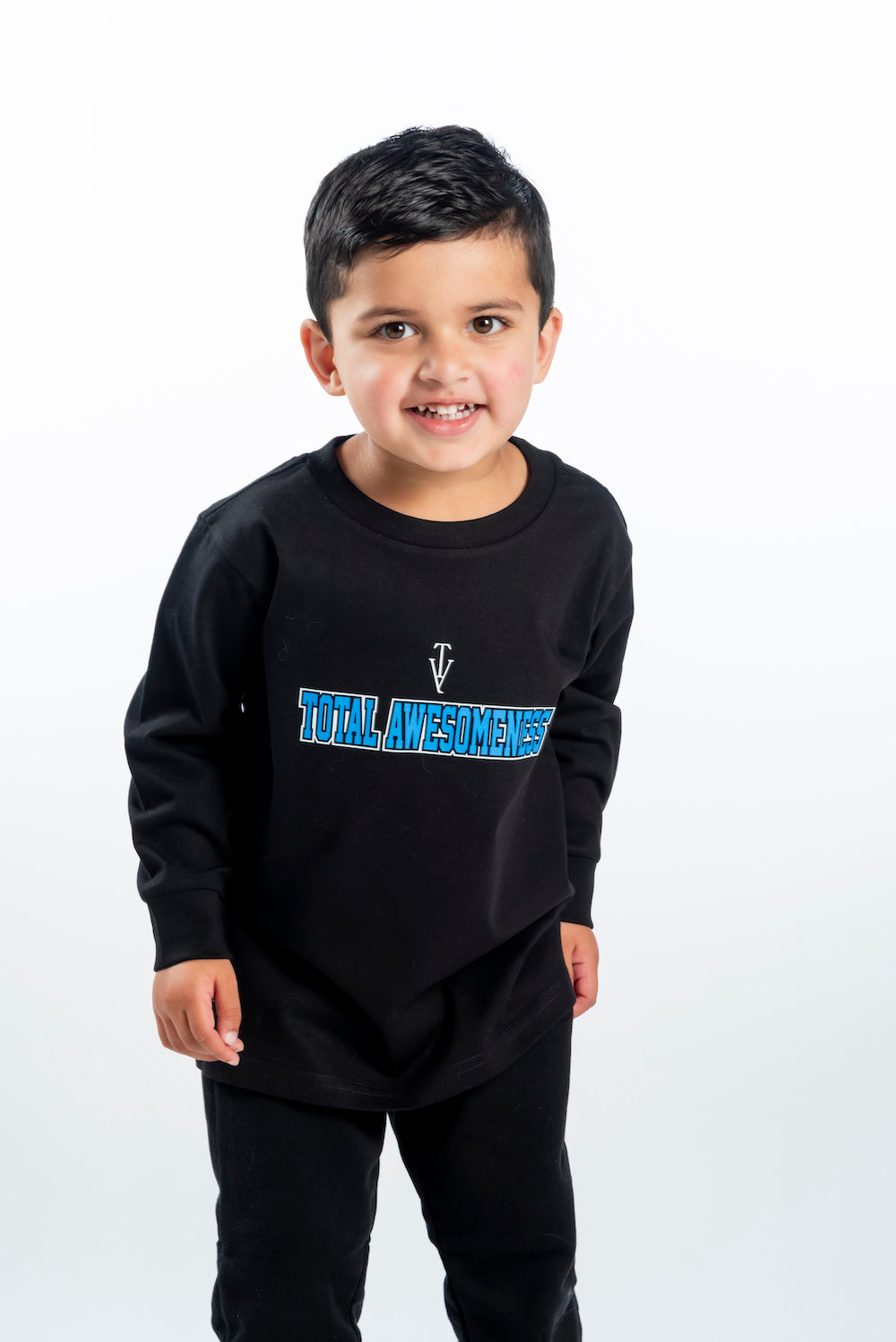 Kid's Heavy Weight Warm Long Sleeve T-Shirt – White Logo - Blue Words