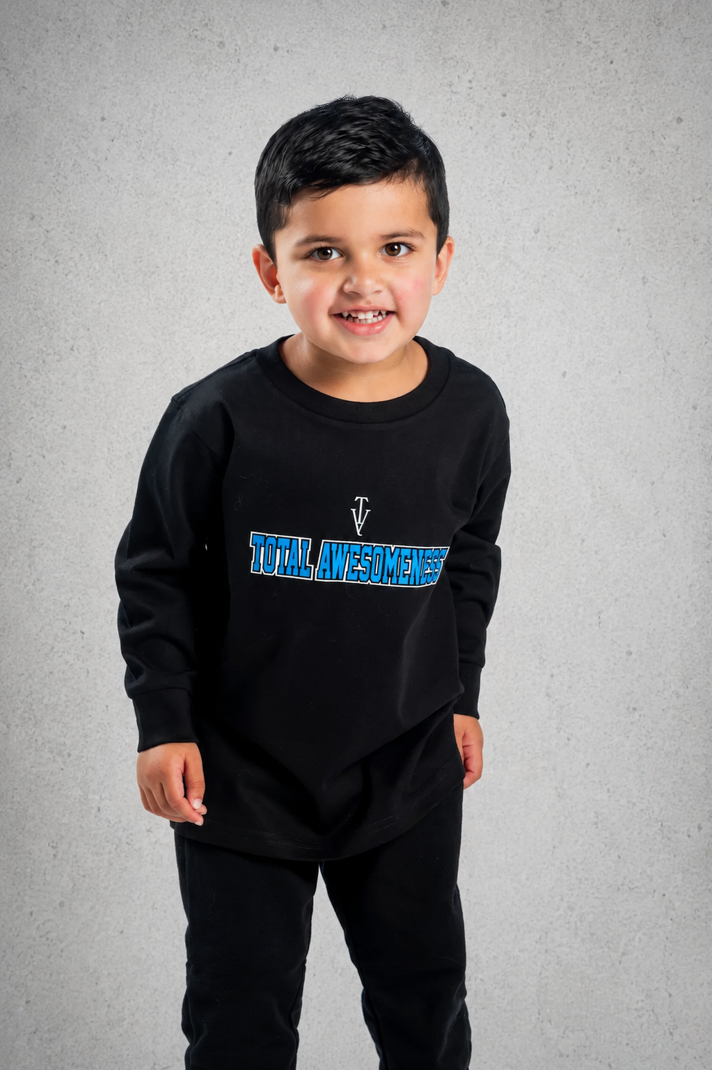 Kid's Heavy Weight Long Sleeve T-Shirt – White Logo - Blue Words