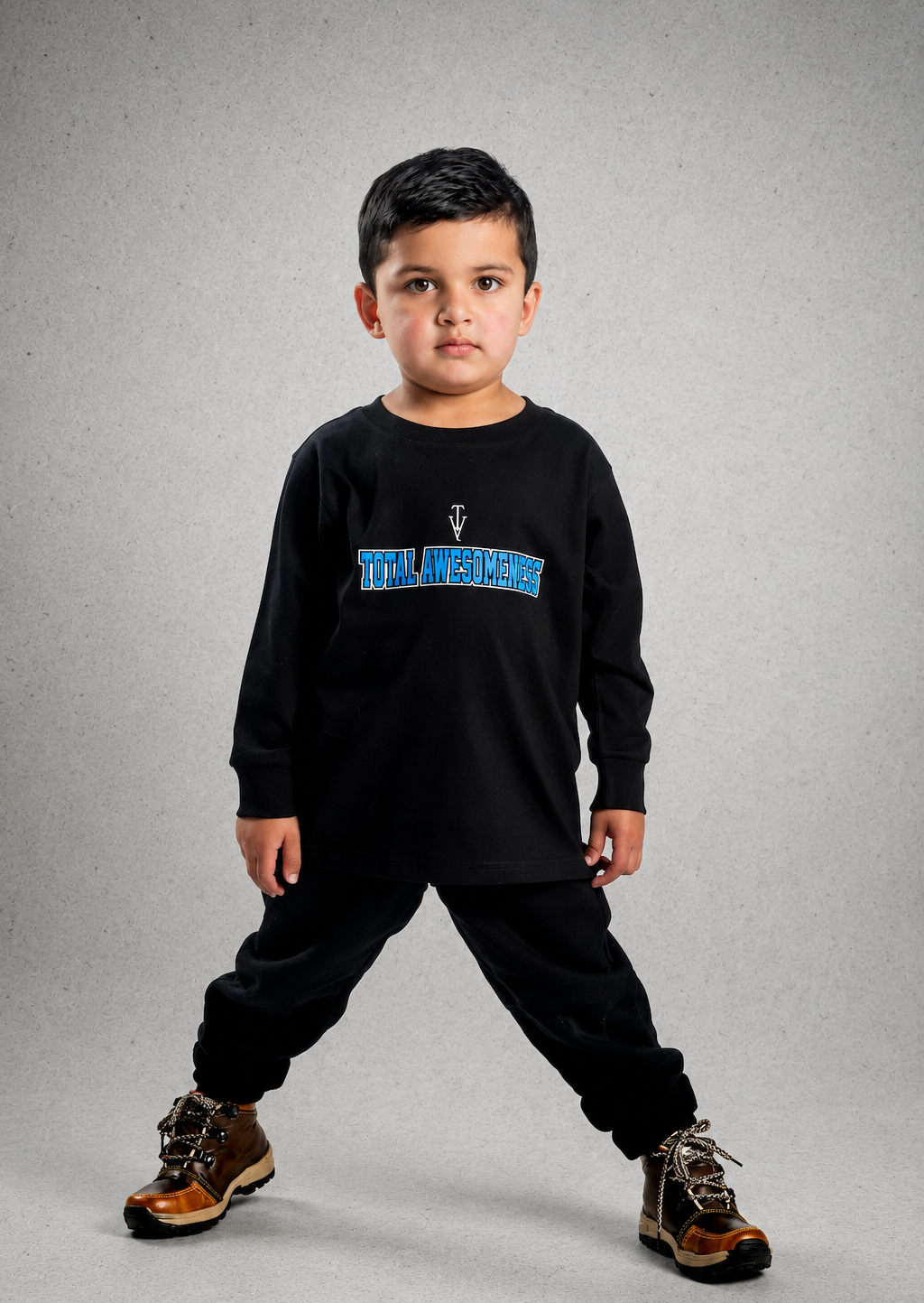 Kid's Heavy Weight Long Sleeve T-Shirt – White Logo - Blue Words