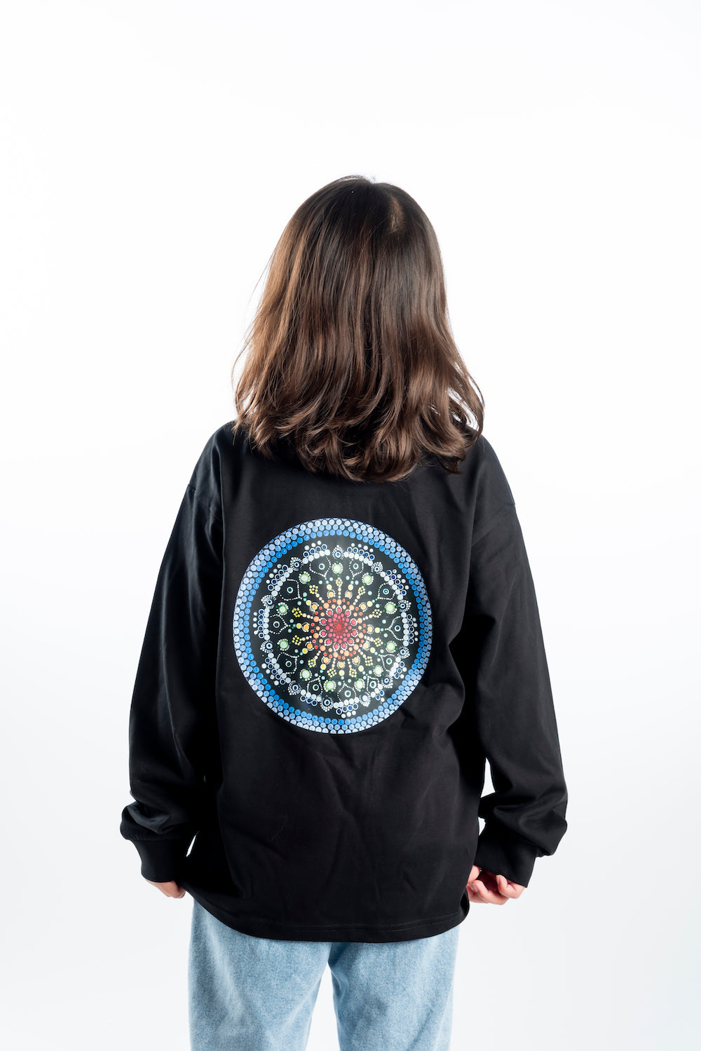 Youth Long Sleeve T-Shirt - Black – White Logo & Blue Back Picture