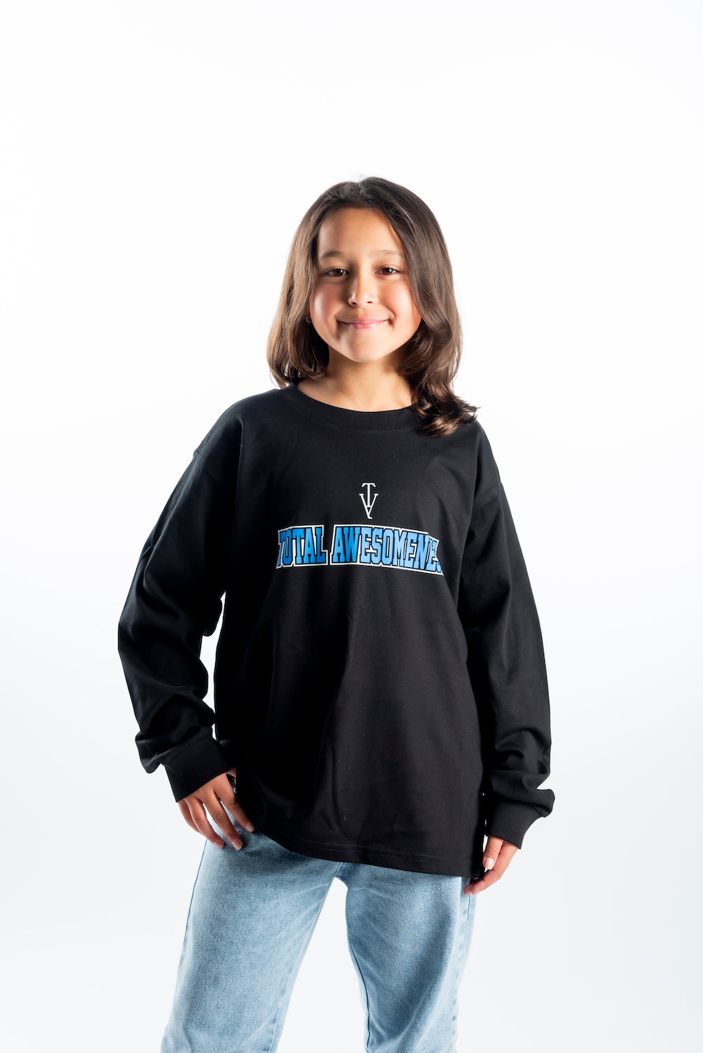 Youth Long Sleeve T-Shirt - Black – White Logo & Blue Back Picture