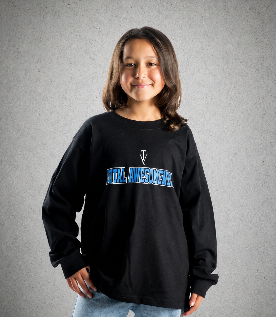 Youth Long Sleeve T-Shirt - Black – White Logo & Blue Words & Picture