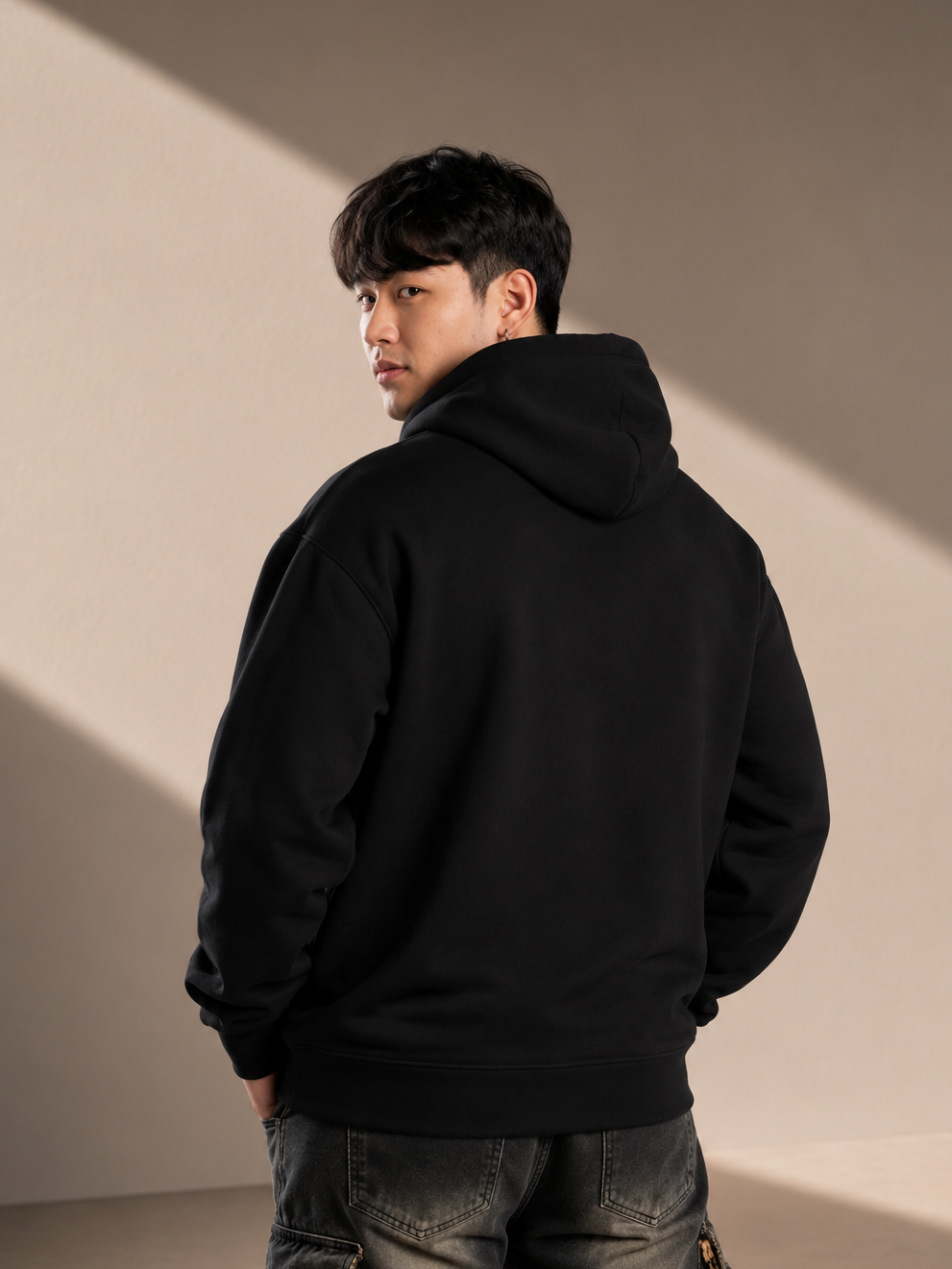 Men’s Heavy Hoodie – Black with White Logo Embroidery