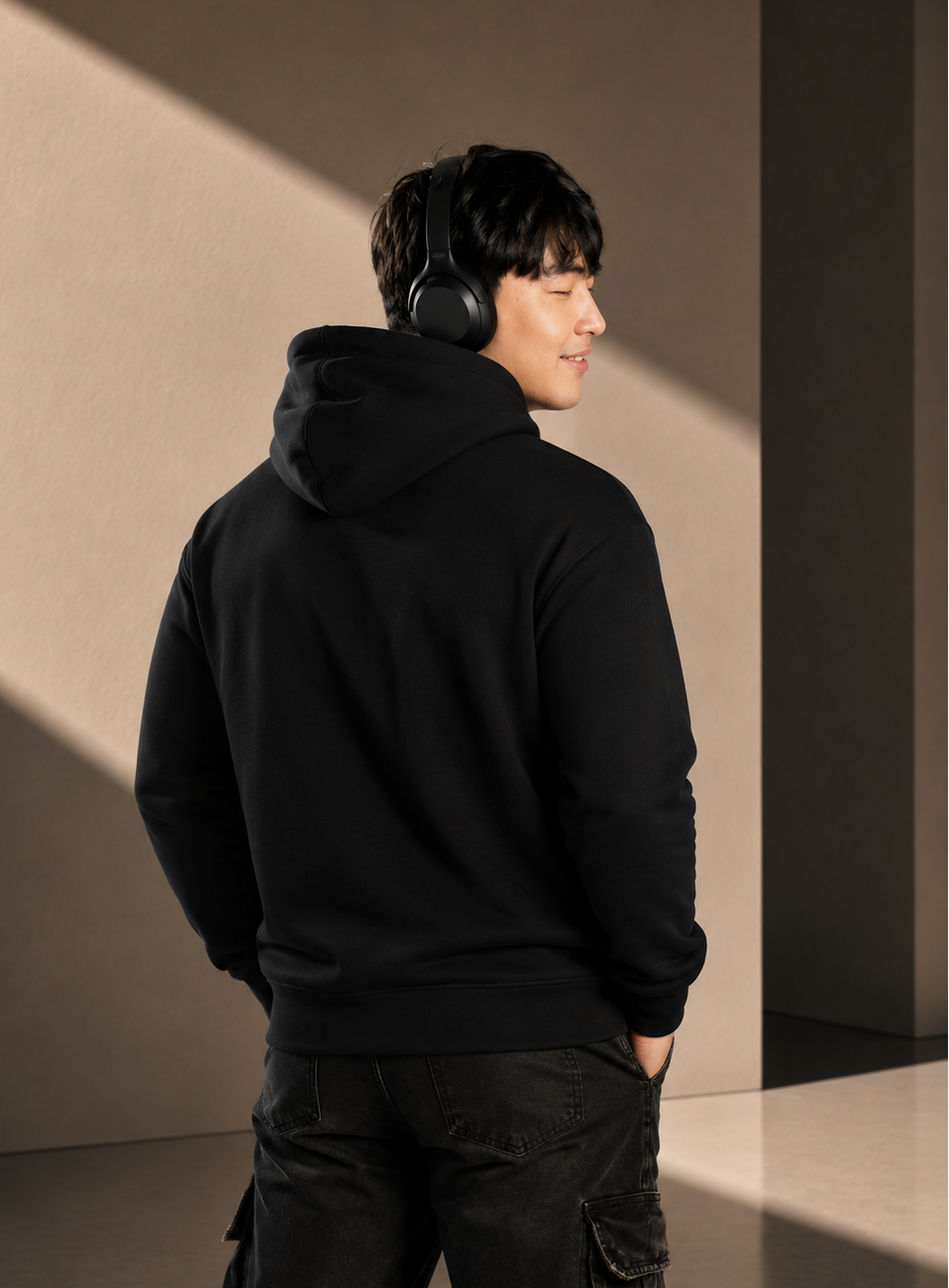 Men's Relaxed Hoodie - Black - Embroidered White Logo