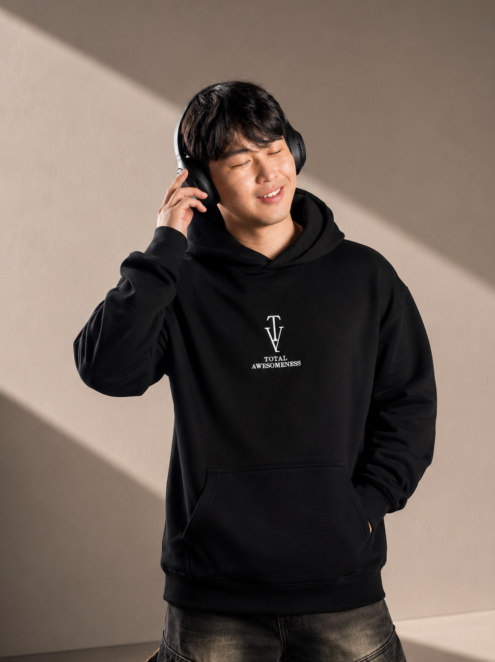 Men’s Heavy Hoodie – Black with White Logo Embroidery