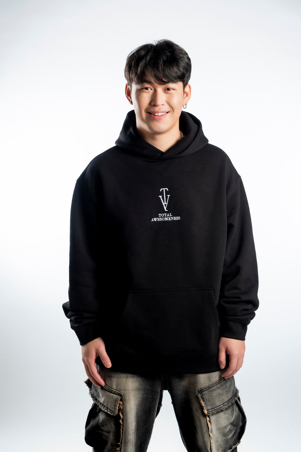 Men’s Heavy Hoodie – Black with White Logo Embroidery