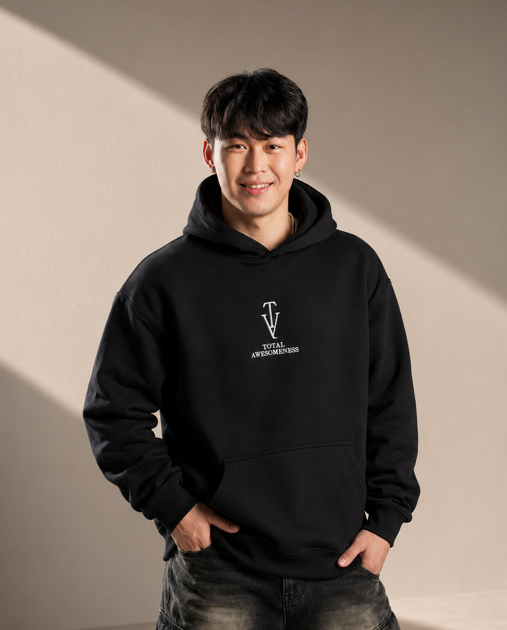 Men’s Heavy Hoodie – Black with White Logo Embroidery