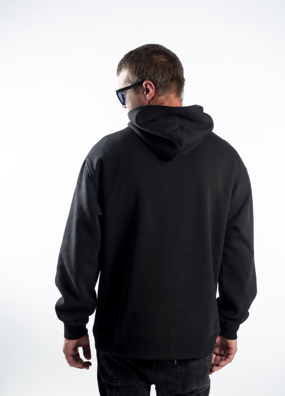 Men's Relaxed Hoodie - Black White Logo No Outline - Printed