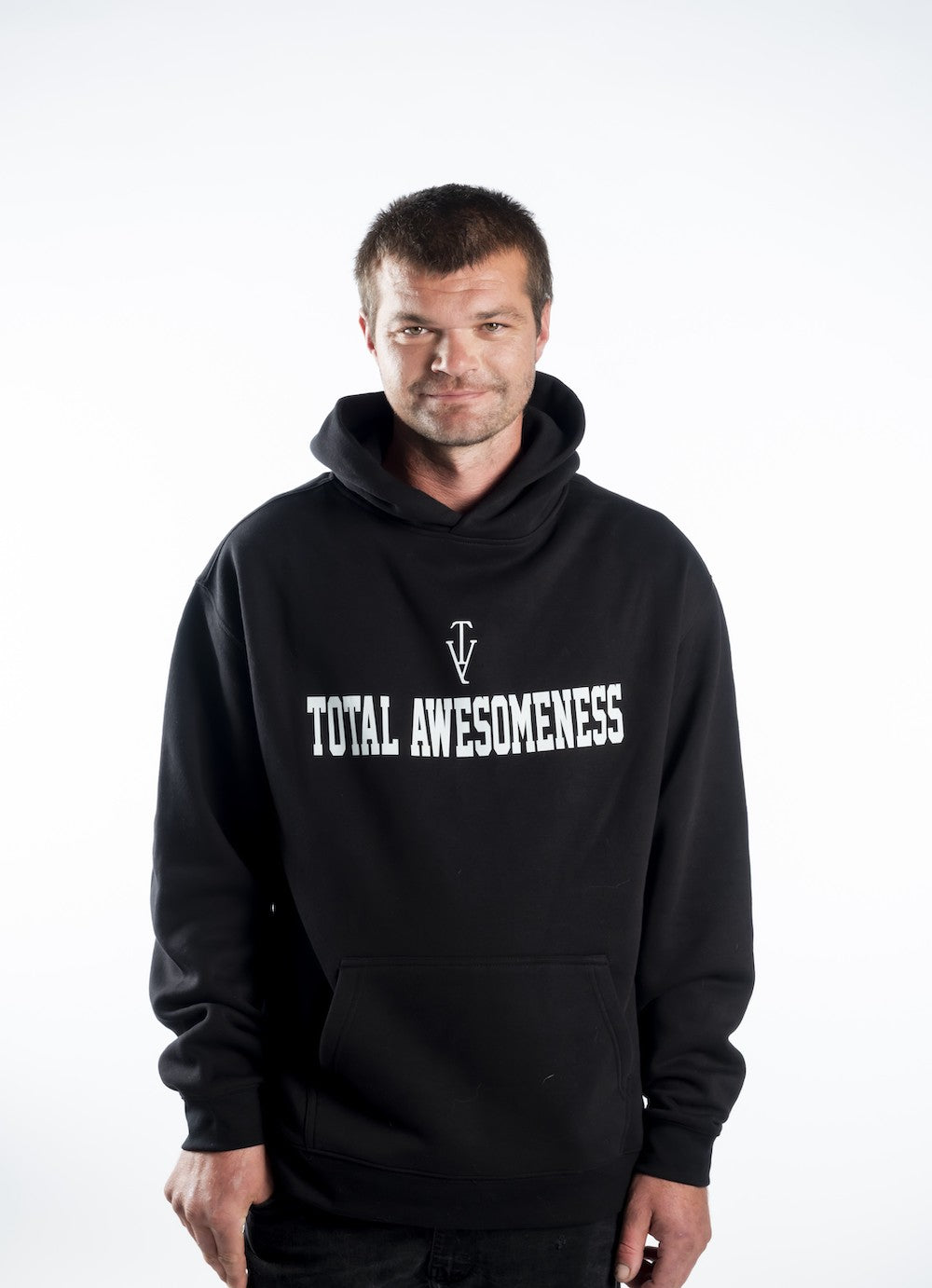 Men's Relaxed Hoodie - Black White Logo No Outline - Printed