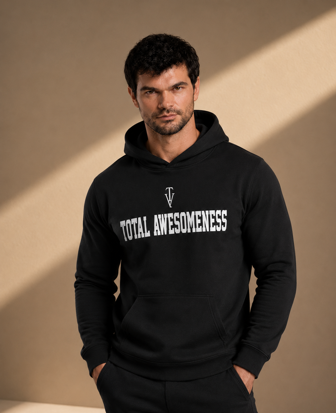 Men's Relaxed Hoodie - Black White Logo No Outline - Printed