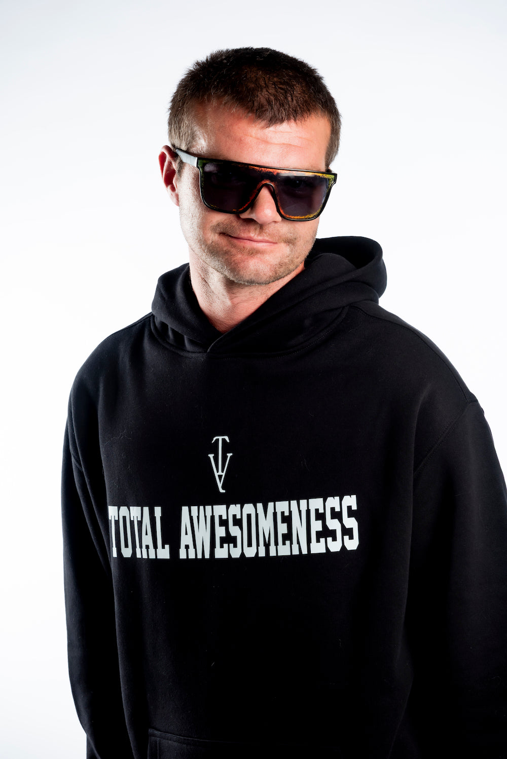 Men's Relaxed Hoodie - Black White Logo No Outline - Printed