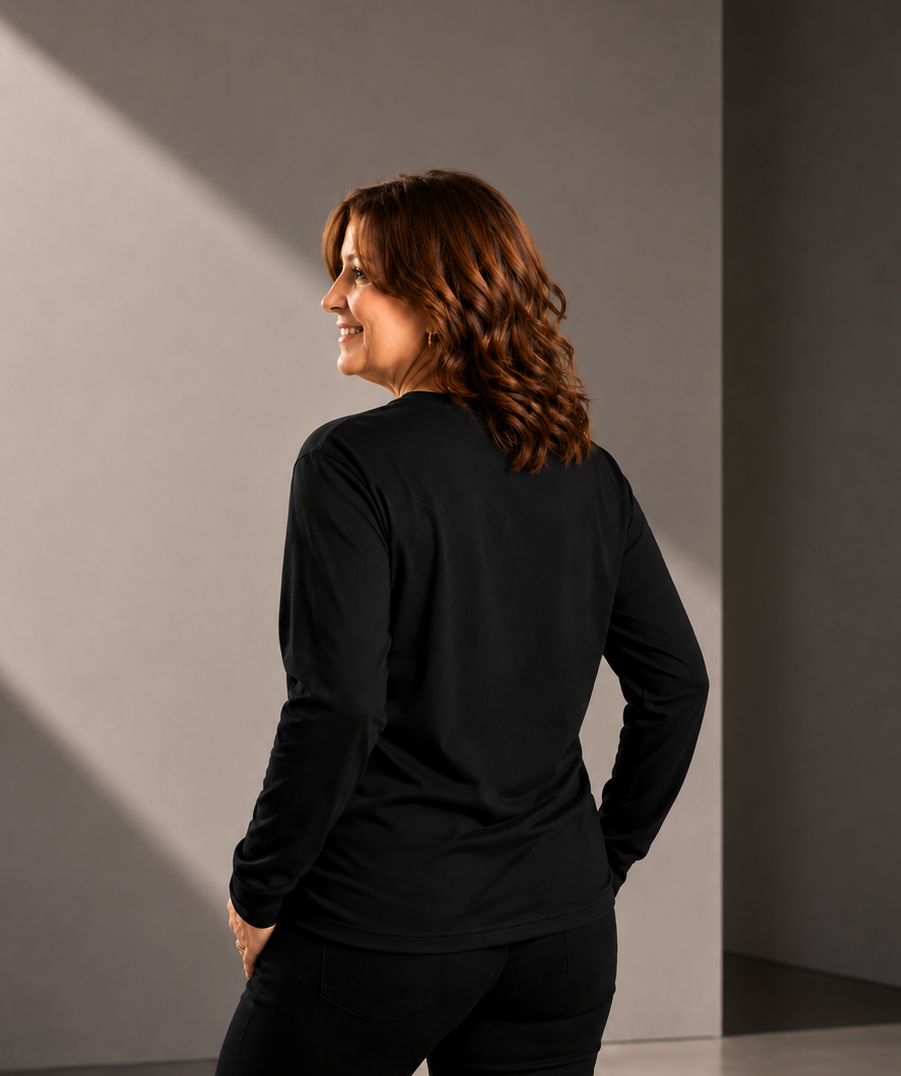Women's Long Sleeve T-Shirt – Black - White Logo