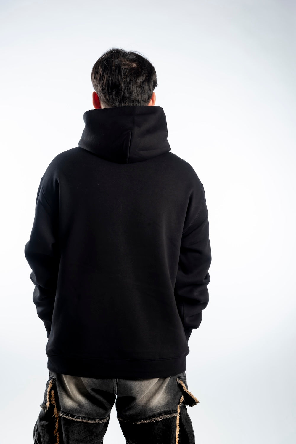 Men's Relaxed Hoodie — Black - White & Blue Logo
