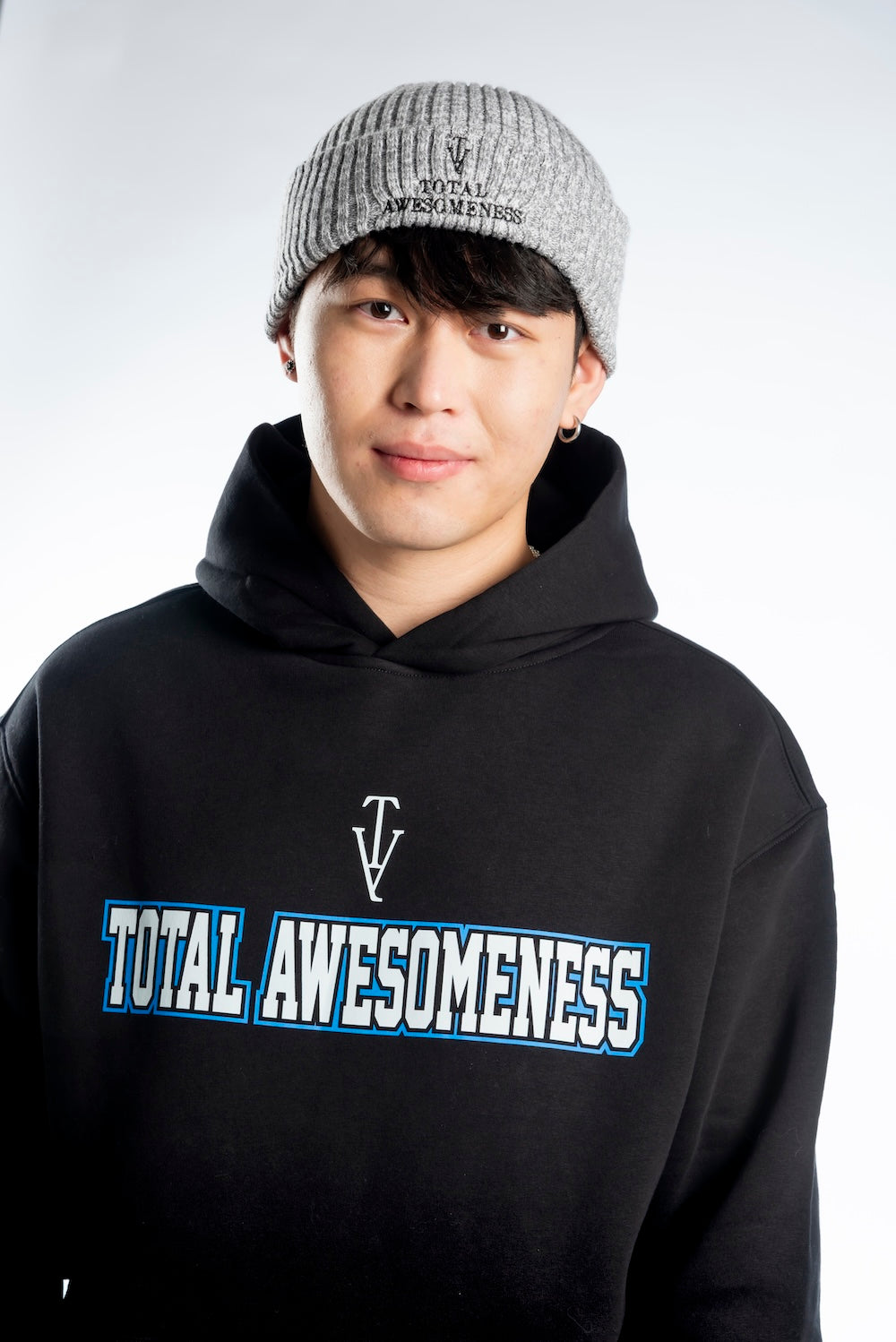 Men's Relaxed Hoodie — Black - White & Blue Logo