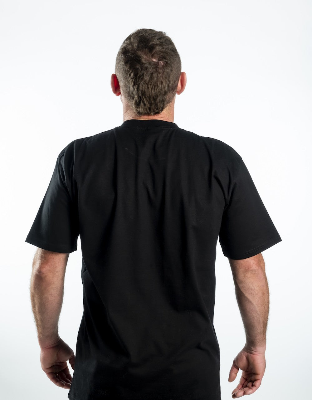 Men's Short Sleeve T-Shirt - Black  – White Logo Blue Outline