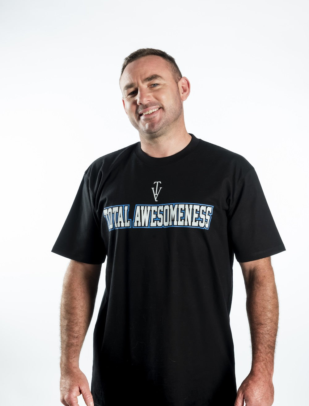 Men's Short Sleeve T-Shirt - Black  – White Logo Blue Outline