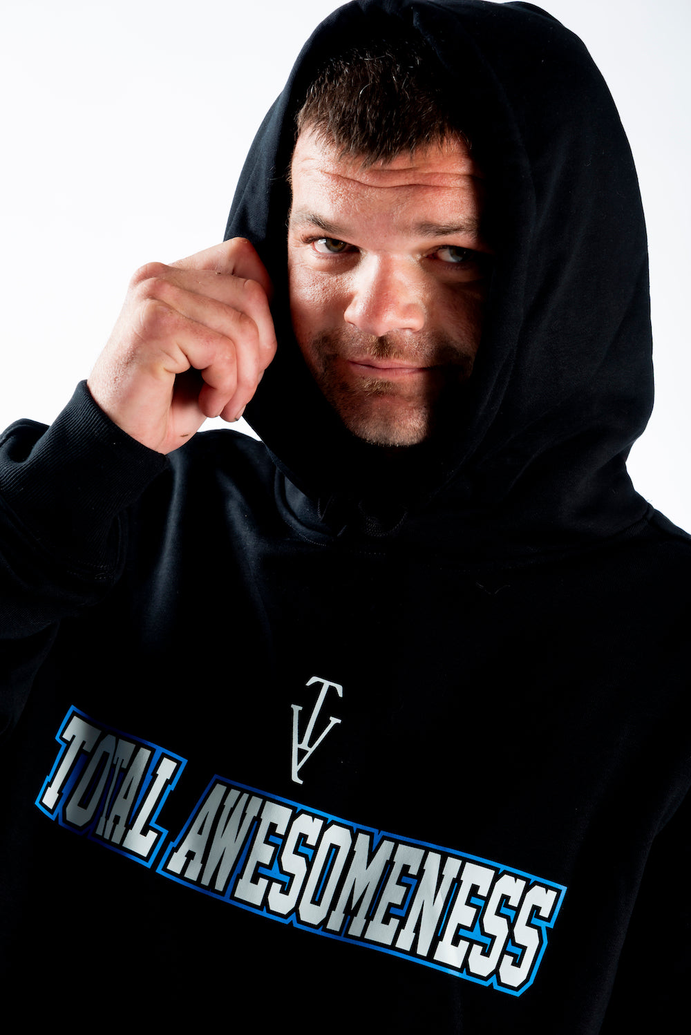 Men’s Heavy Hoodie – Black with White & Blue Logo