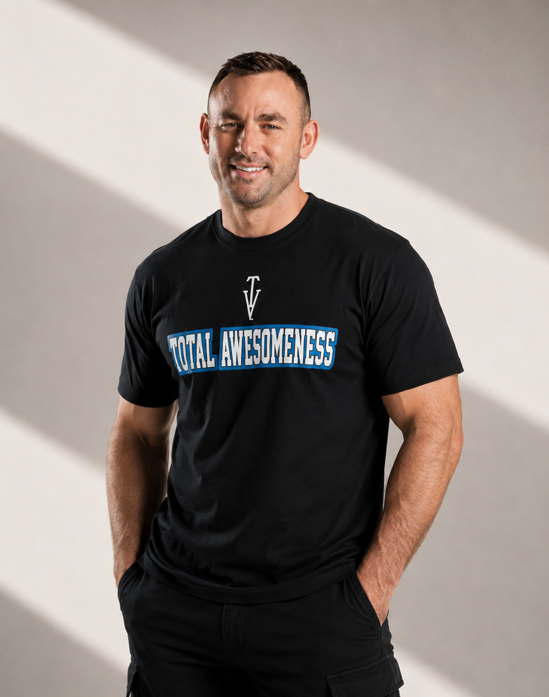 Men's Short Sleeve T-Shirt - Black  – White Logo Blue Outline