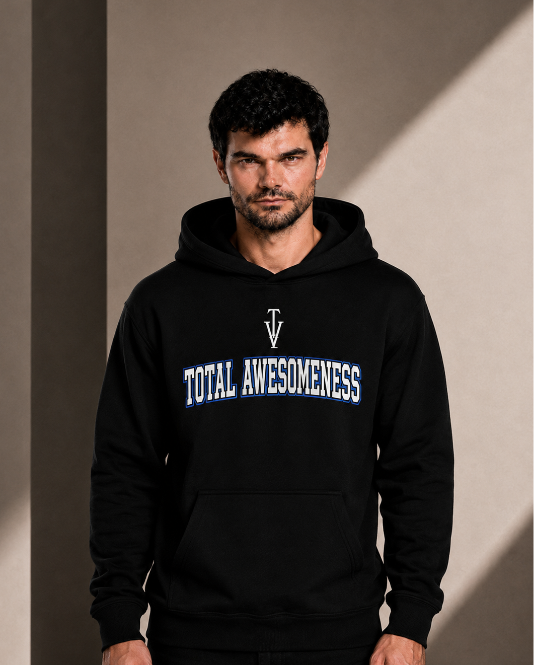 Men’s Heavy Hoodie – Black with White & Blue Logo