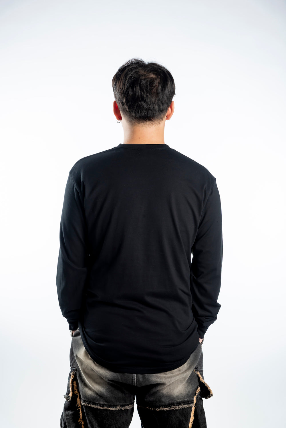 Men’s Long Sleeve T-shirt – Black with White Logo and Green Outline Printed