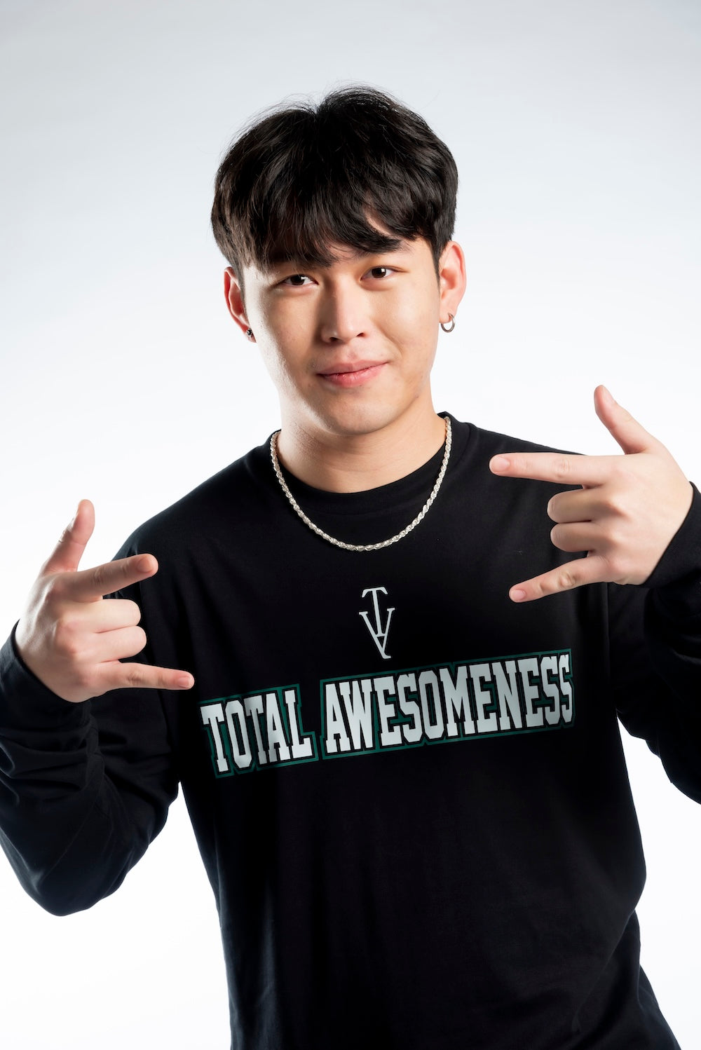 Men’s Long Sleeve T-shirt – Black with White Logo and Green Outline Printed