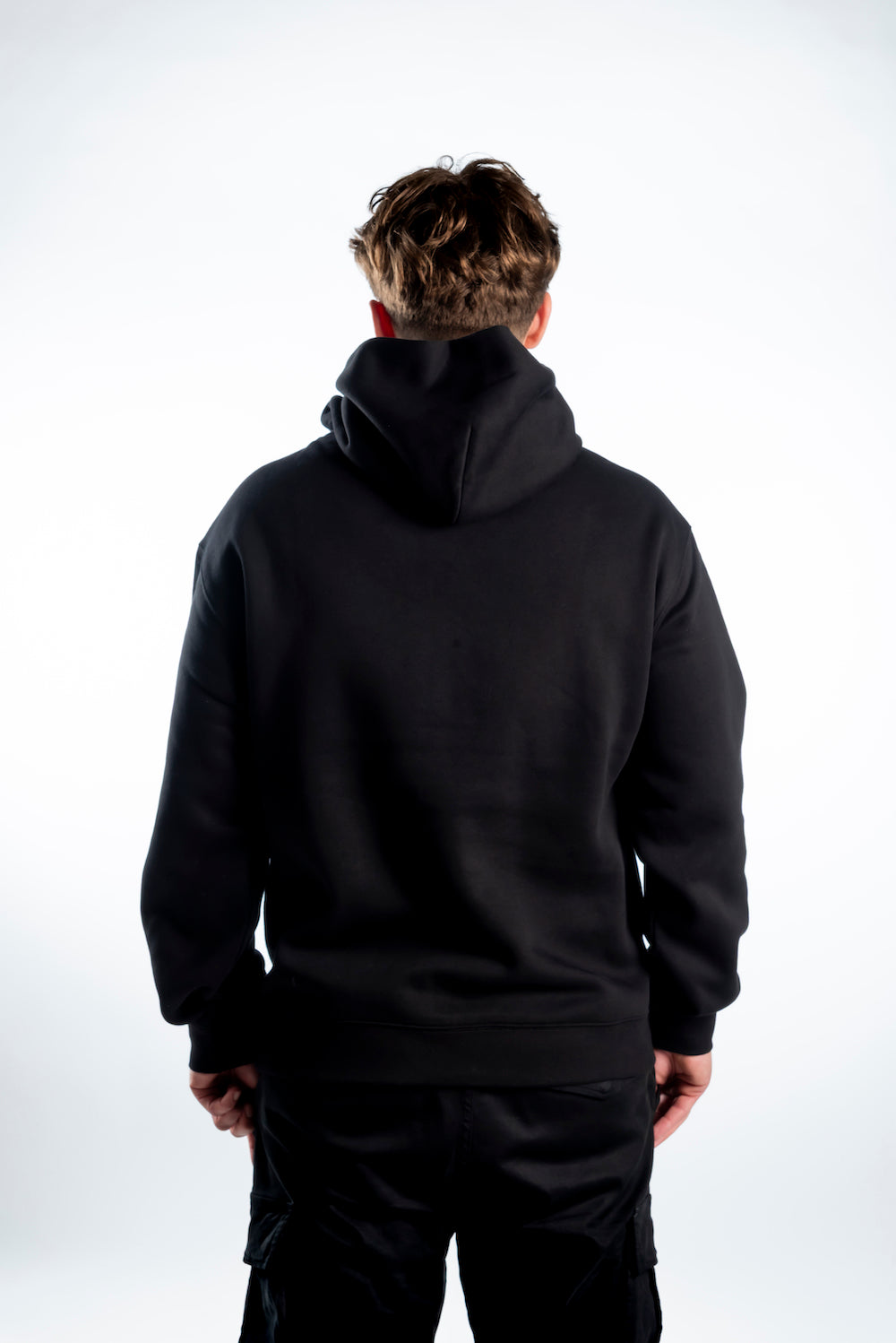 Men’s Heavy Hoodie – Black with White Logo Printed