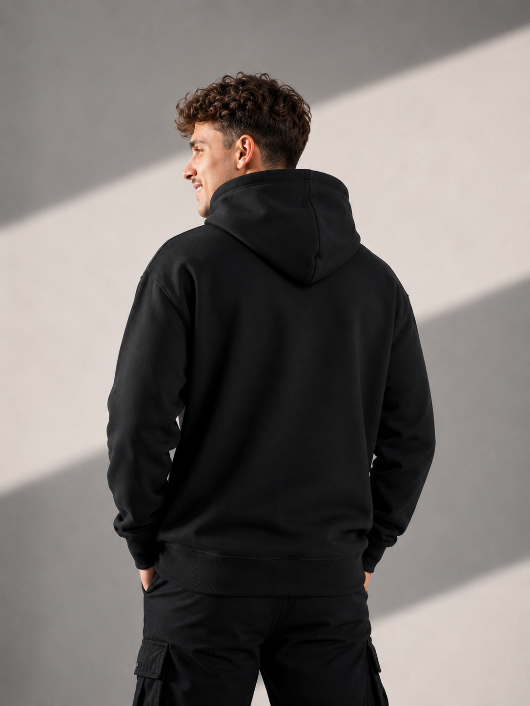 Men’s Heavy Hoodie – Black with White Logo Printed