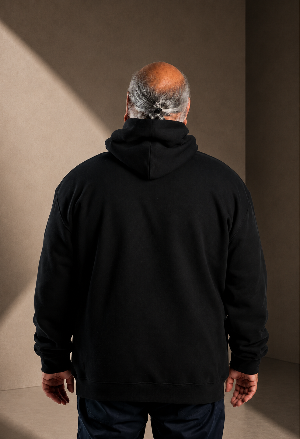 Men's Relaxed Hoodie - Black - Printed White Logo with Outline