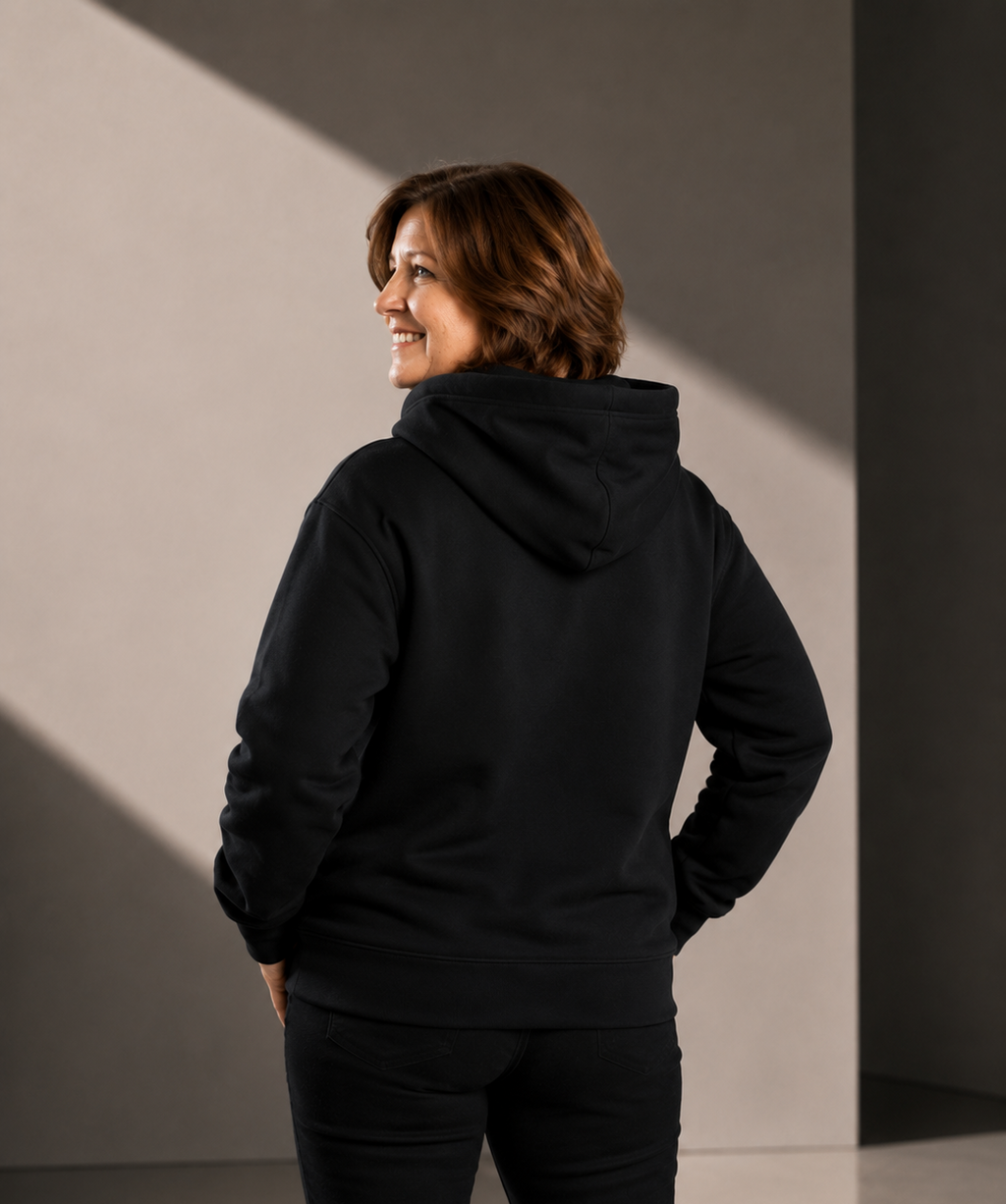 Women's Relaxed Hoodie - Black - White Logo - Printed
