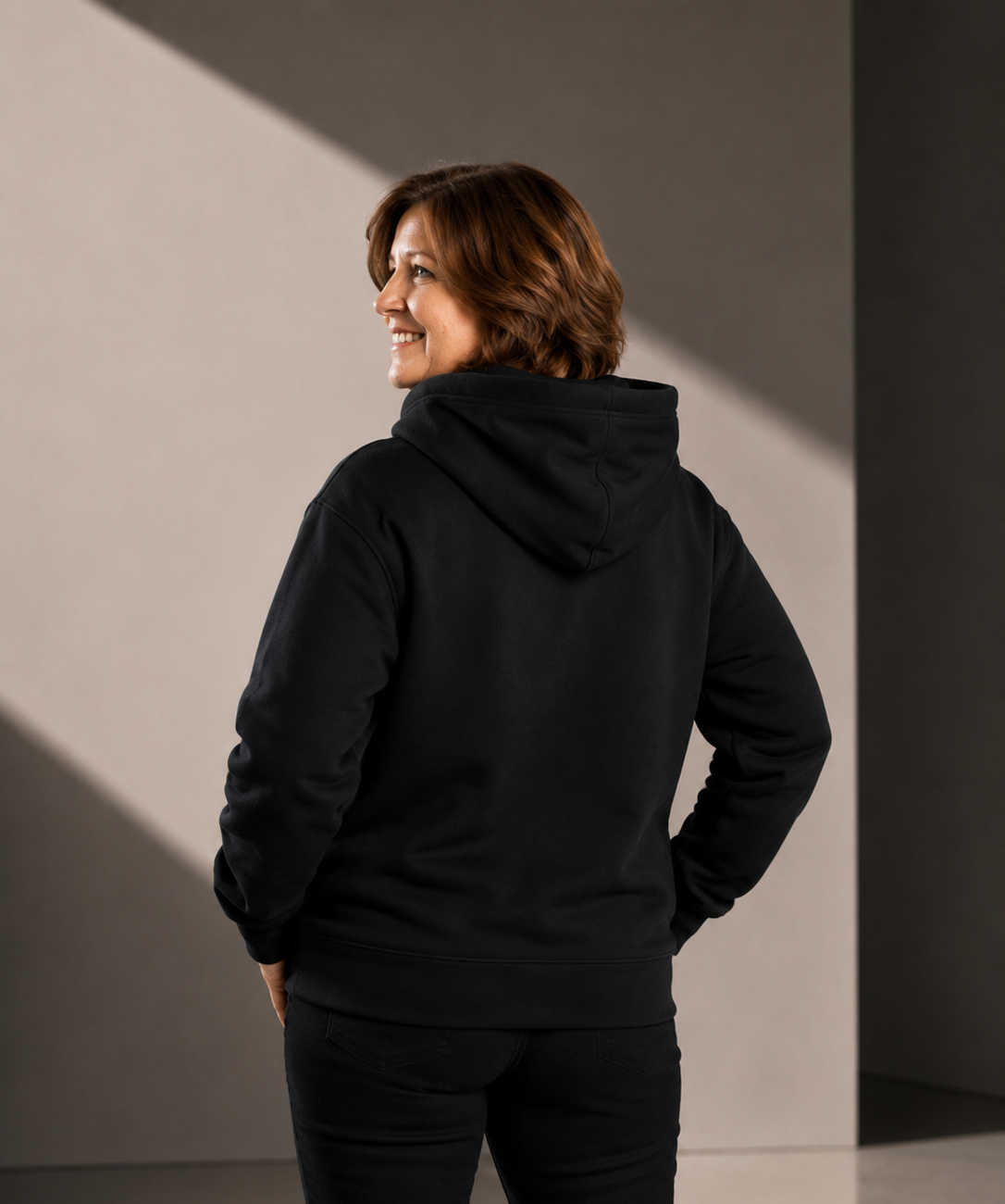 Women's Relaxed Hoodie - Black - White Logo - Printed