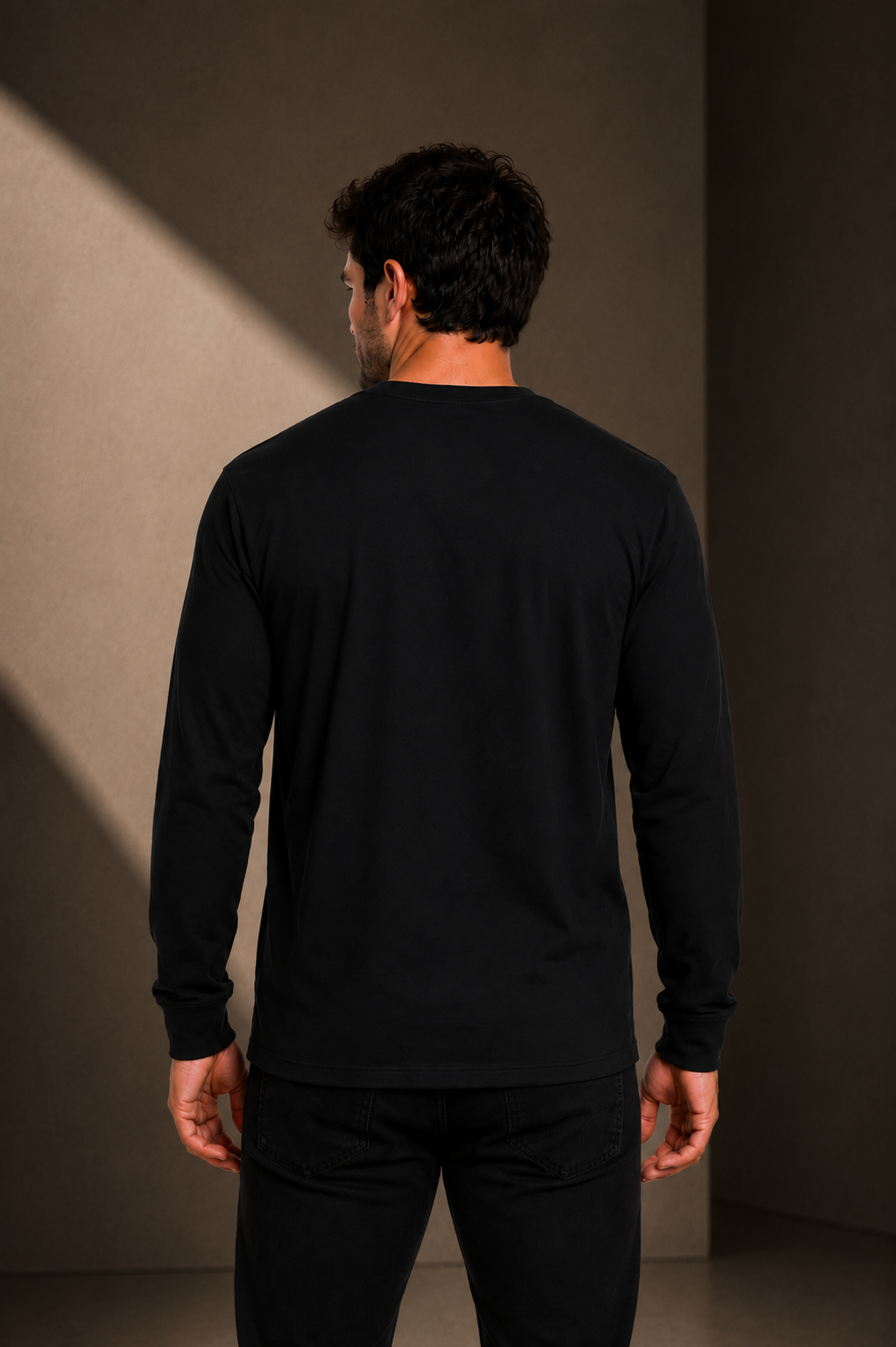 Men’s Long Sleeve T-shirt – Black with White Logo Printed