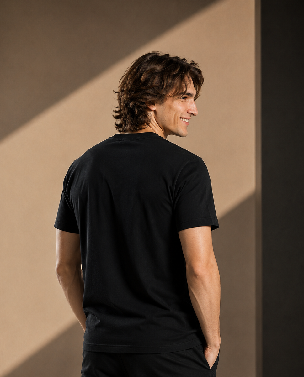 Men's Short Sleeve T-Shirt - Black – White Logo Outline