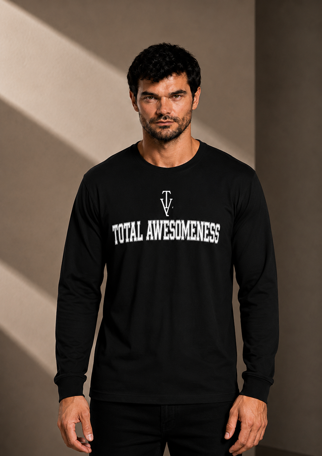 Men’s Long Sleeve T-shirt – Black with White Logo Printed