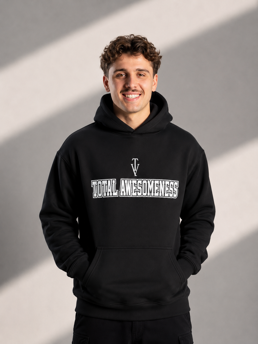 Men’s Heavy Hoodie – Black with White Logo Printed